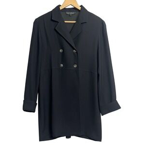 Vintage L Bates Double Breasted Blazer Jacket‎ Womens M Black Lightweight Career